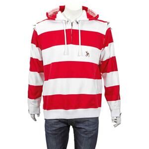 BURBERRY RED 2 IN 1 WHITE STRIPED COTTON LOGO DETACHABLE ZIP SLEVEES HOODIE M455